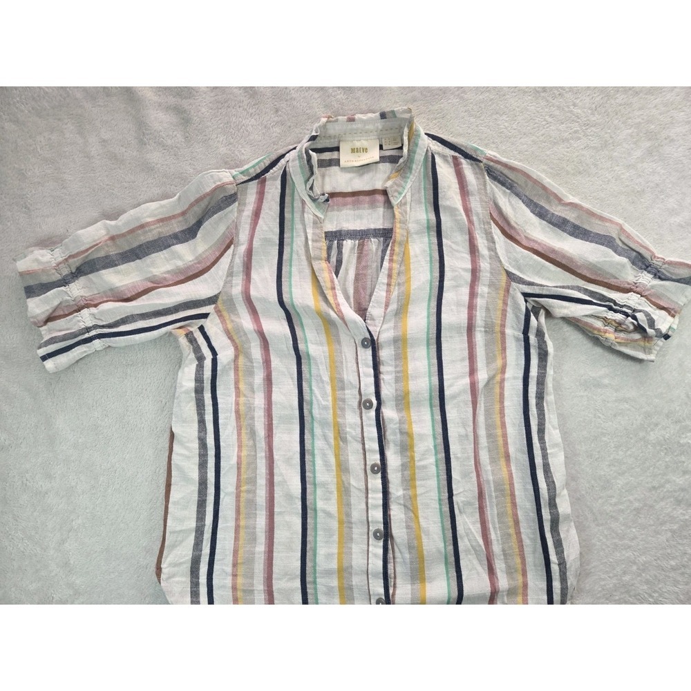 Maeve Anthropologie Boho Stripe Cotton Peasant Top Smocked Waist Size 6 - Picture 1 of 7